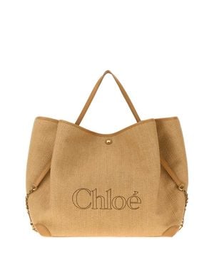 Chloé Chloé Clover Mini Raffia Shopping Handbag - Brown