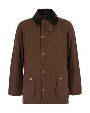 Barbour Ashby Waxed Cotton Jacket For With Corduroy Collar And Side Pockets - Brown