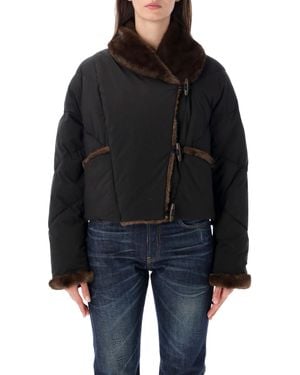 Urbancode Cropped Puffer Jacket With Faux Fur Trim - Black