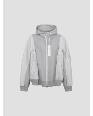 Sacai Sponge Sweater X Twill Hoodie - Gray