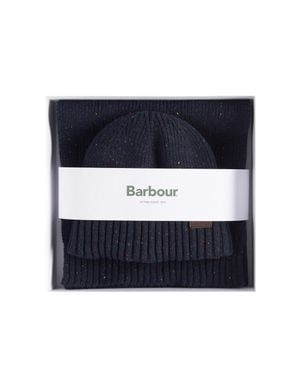 Barbour Wool Blend Ribbed Beanie And Scarf Set - Blue