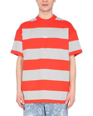 MSGM Crew Neck T-Shirt With Bicolor Stripes - Red