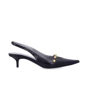 Balenciaga Pointed-Toe Slingback Kitten Heel Pumps - Blue