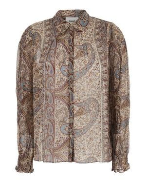 Ba&sh Collared Button-Front Long-Sleeve Shirt With Chest Pocket - Brown