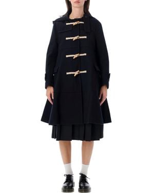 Comme des Garçons Hooded Duffle Coat With Pleated Hem - Black