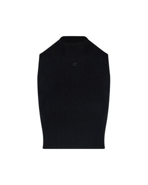 Courreges Cotton-Merino Wool Top - Blue