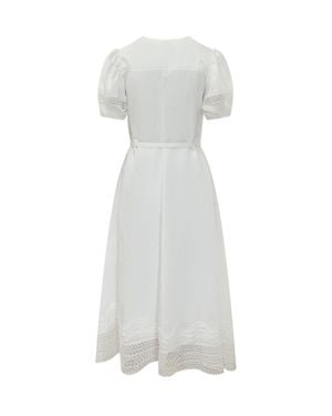BOSS Elegant Midi Dress With Belt And Embroidery - White