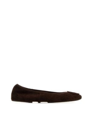 Tory Burch Tapered Suede Ballerina Flats With Thin Sole - Brown