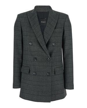 Le Plain Double-Breasted Wool Blazer With Peak Lapels And All-Over Striped Motif - Black