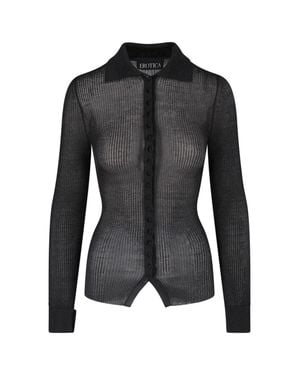 Dondup Sheer Ribbed Knit Button-Front Cardigan - Black