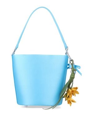 Self-Portrait Satin Bucket Handbag With Removable Charms Mini Size - Blue