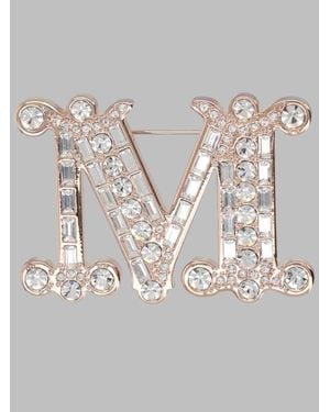 Max Mara Spilla Monogram Brooch With Cristalli - Gray