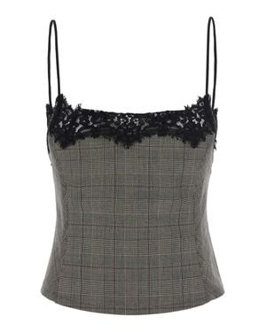 Pinko Wool Blend Long Sleeve Top With Refined Front And Back Details - Black
