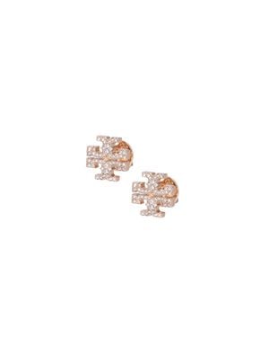 Tory Burch Brass And Glass Drop Earrings With Cubic Zirconia Accents - White