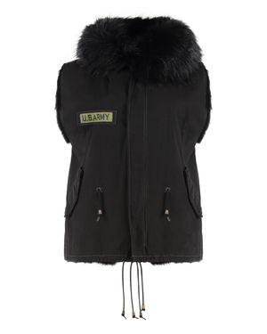 As65 Faux Fur Sleeveless Mini Jacket - Black