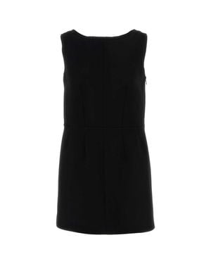 Prada Solid Boat Neck Mini Dress - Black
