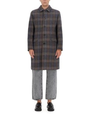 Etro Single-Breasted Plaid-Check Coat - Gray