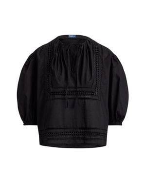 Ralph Lauren Embroidered Puff-Sleeve Peasant Blouse - Black