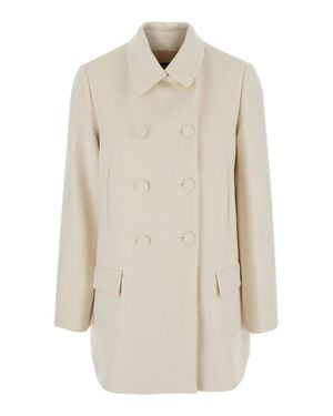 Le Plain Double-Breasted Tech Fabric Jacket With Classic Collar - White