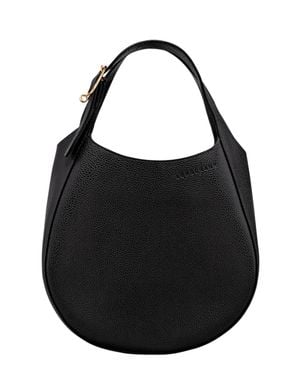 Longchamp Leather Handbag With Zip Closure, Zip Pocket Back, 30 Cm X 20 Cm X 10 Cm - Black