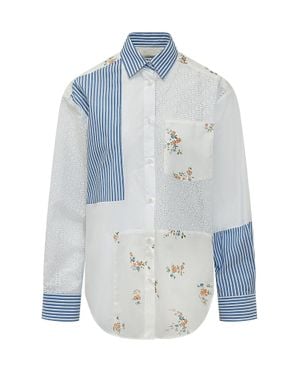MSGM Embroidered Patchwork Shirt - Blue