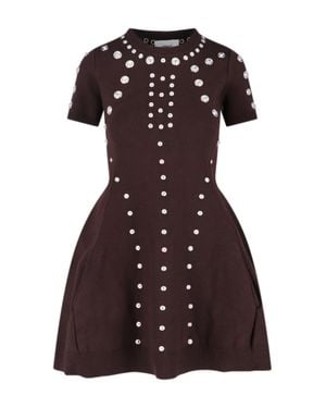 Coperni Short-Sleeve Knit Mini Dress With Embellished Buttons - Purple