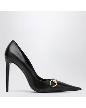 Gucci Donna Nappa Leather Pointed-Toe Pumps With-Tone Horsebit Detail - Black