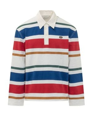 Ami Paris Striped Boucle Loop Polo Shirt - Red