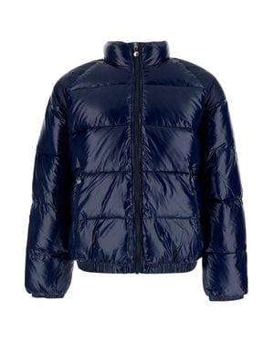Pyrenex High-Neck Tech Fabric Down Jacket With Logo Sleeve Patch - Blue