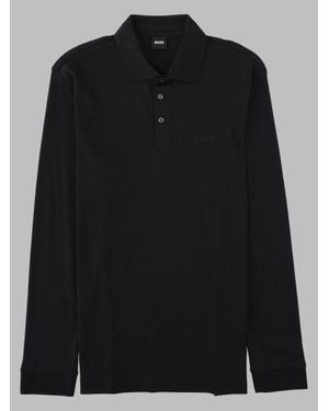 BOSS Long Sleeve Cotton Polo Shirt - Black