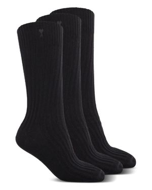 Ami Paris Three Pack De Coeur Socks - Black