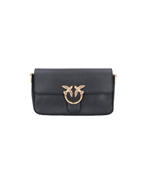 Pinko Leather Flap Crossbody Bag - Black