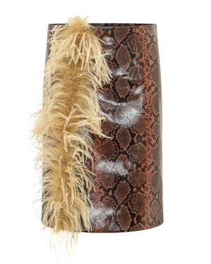 Des Phemmes Slit Midi Skirt With Draped Detail - Natural