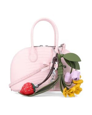 Self-Portrait Embossed Leather Mini Bowling Handbag, 13Cm X 21Cm X 8Cm - Pink