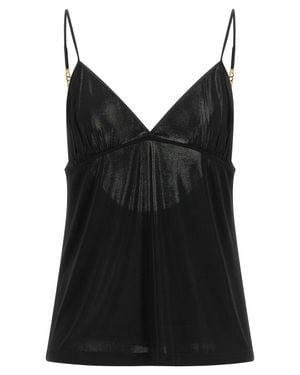 Saint Laurent V-Neck Top With Cassandre Metal Detail - Black