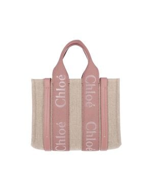 Chloé Linen And Calf Leather Shoulder Bag - Pink