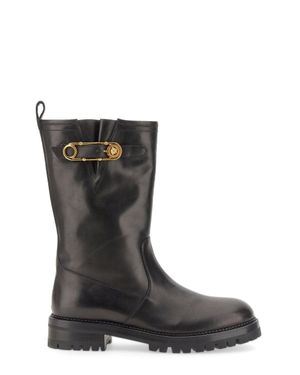 Versace Mid-Calf Boots With Polished Finish - Black