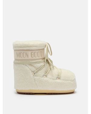 Moon Boot Ambidextrous Logo-Panel Mini Slip-On Boots With Criss-Cross Laces - Natural