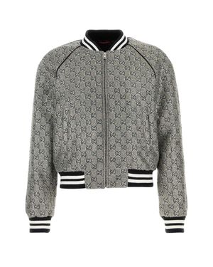 Gucci Embellished Tweed Bomber Jacket - Gray