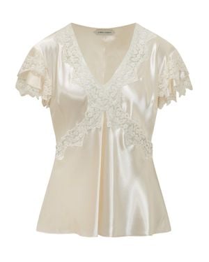 Alberta Ferretti Elegant Satin Shirt With Lace Insert - White