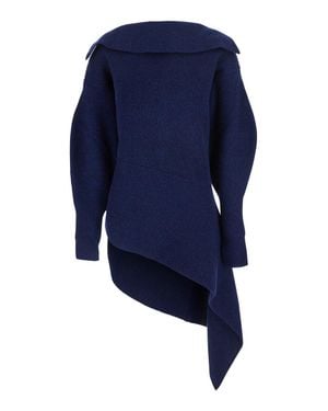 Givenchy Padded Collar Crew Neck Sweater With Wool-Cashmere Blend For - Blue