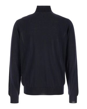 Le Plain Virgin Wool Turtleneck Sweater With High Collar And Ribbed Finishes - Blue
