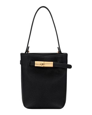 Longchamp Leather Mini Bucket Handbag With Logo Plate, Adjustable & Removable Shoulder Strap, 11X20X11 Cm - Black