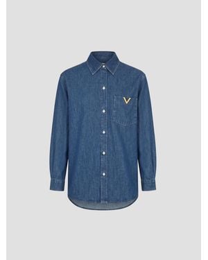 Valentino Medium Denim Solid Shirt - Blue