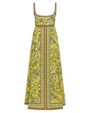 ALÉMAIS Linen Midi Dress With Adjustable Straps, Shirred Back & Side Pockets - Yellow
