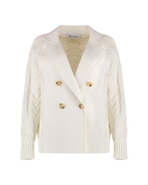 Max Mara Micio Double-Breasted Cable-Knit Wool And Cashmere-Blend Jacket - White
