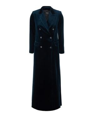 Le Plain Long Velvet Double-Breasted Jacket With Peak Lapels - Blue