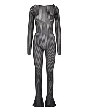 Dondup Sheer Ribbed Long Sleeve Bodysuit - Gray