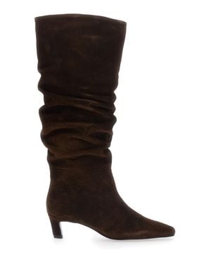 Alohas Kalila Suede Square-Toe Knee-High Boots With Low Heel - Brown