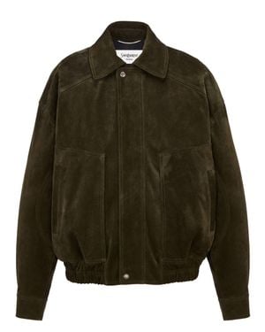 Saint Laurent Zip-Up Aviator Jacket With Pointed Collar And Patch Pockets - Green